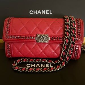 CHANEL Red Quilted Crossbody Bag